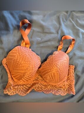 bebe Embroidered Lace Longline Bra in Rust Orange